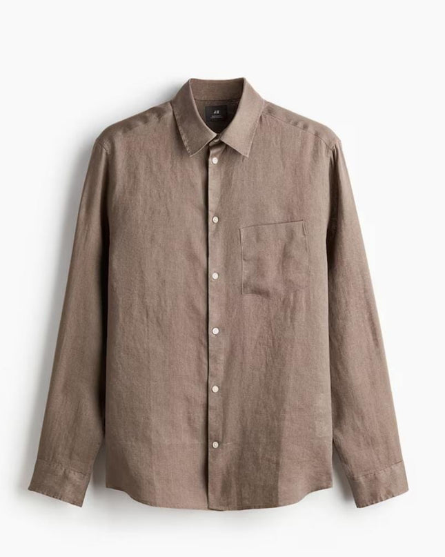 H&M Brown Linen Full Sleeve Shirt