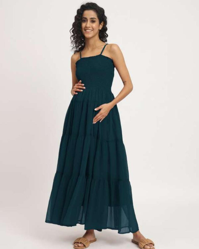 Angloindo Blue Strap Sleeve Maxi Dress