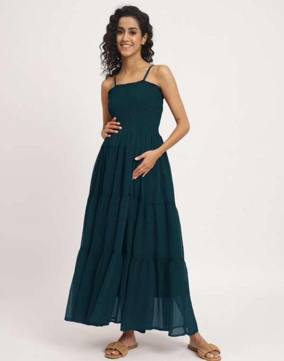 Angloindo Blue Strap Sleeve Maxi Dress