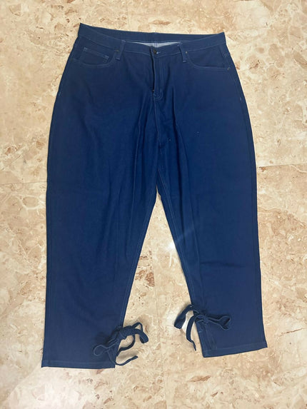Women's blue stretchable jeans with Bow ends- 42 size