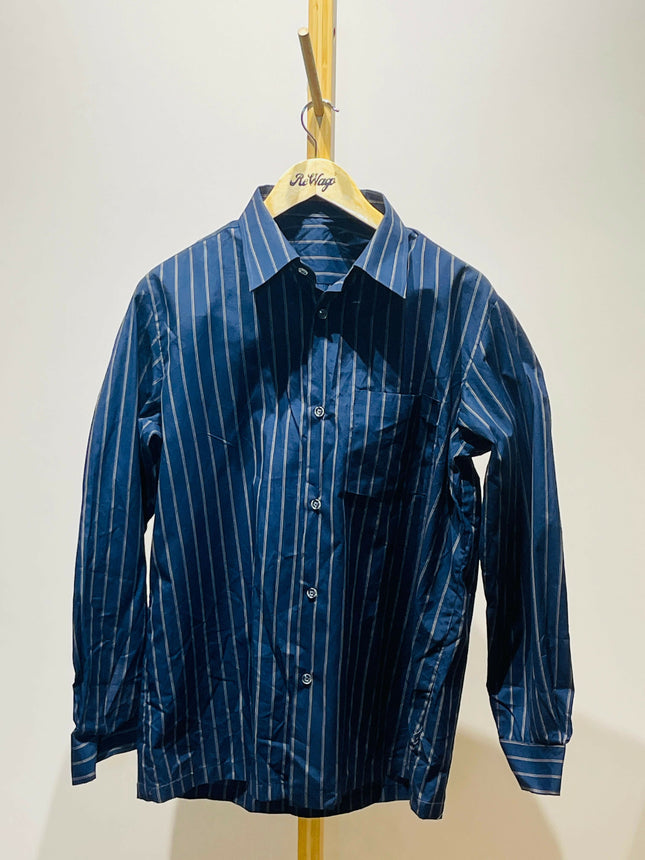 Men's Casual Navy Blue with Pinstripes Shirt - XXL size