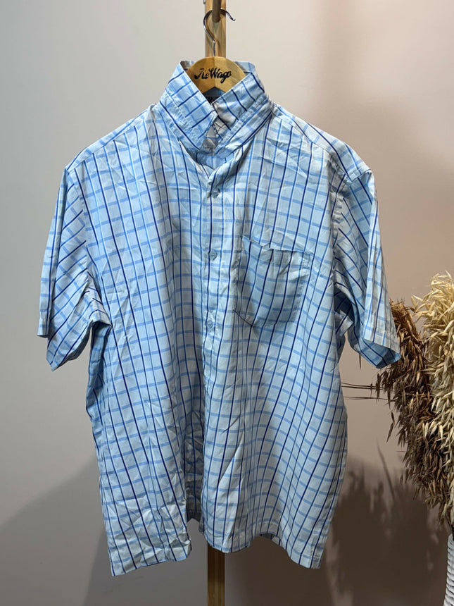 Men's Casual Sky Blue Checkered Shirt – 5XL Size