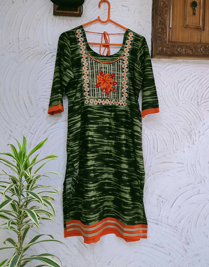 Olive Green Embroidery Work Kurta