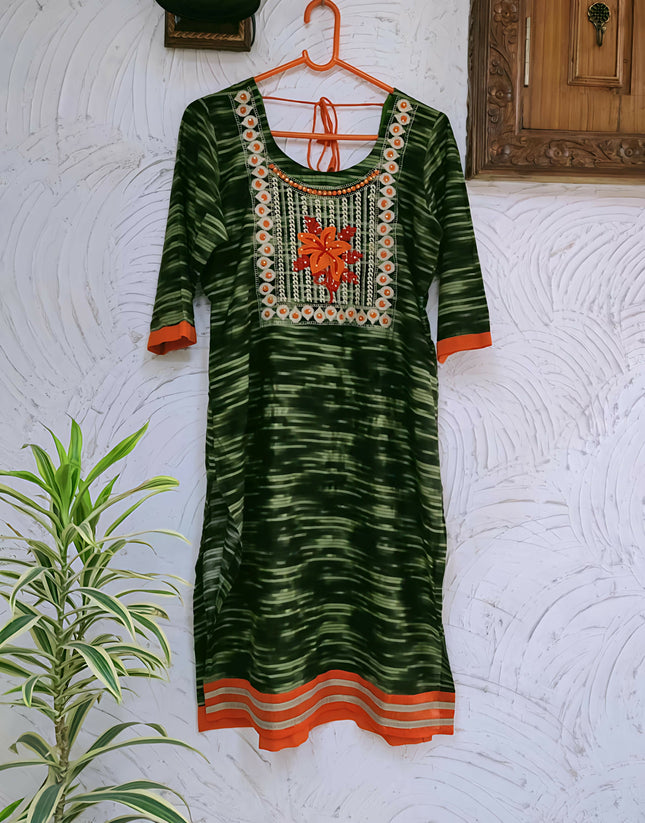 Olive Green Embroidery Work Kurta