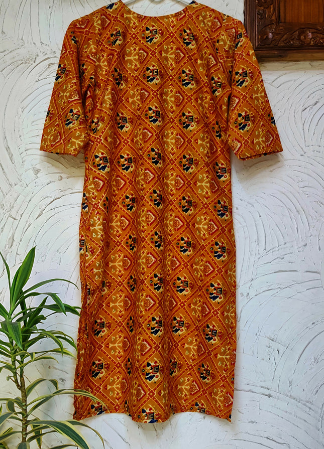 Navy Blue & Golden print Orange Kurta