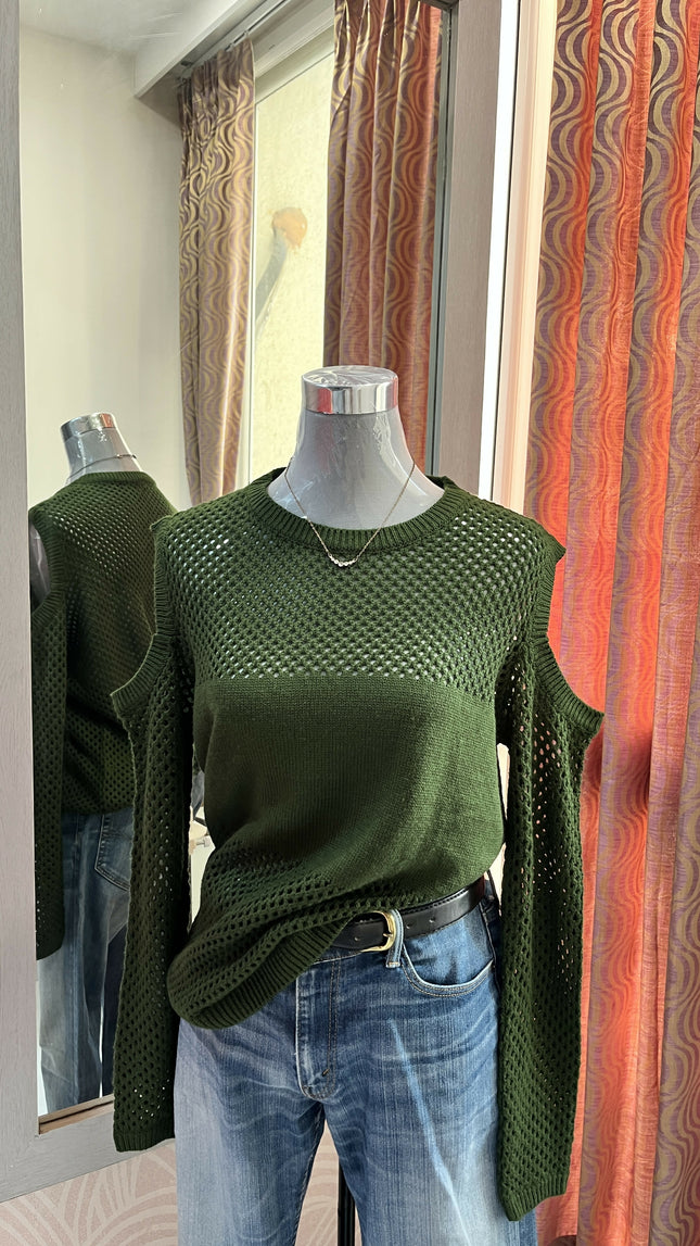 DRESSBERRY Green Knit Sweater with Mesh Detail