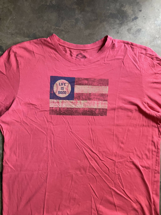 Vintage Life is Good Baseball Faded Red Old Glory Crusher Tee