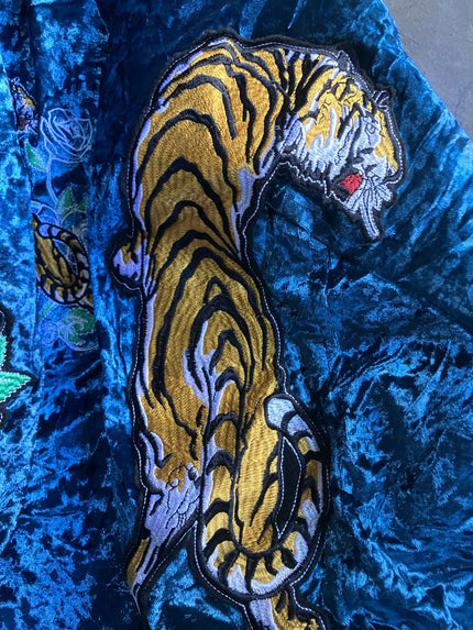 Evisu Tiger Velour Sukajan Blue Embroidery Bomber Jacket Japan Style