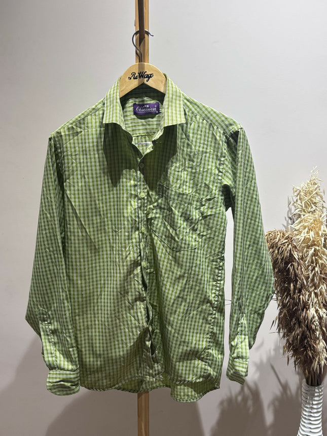 Men's Casual Green Check Shirt - L Size