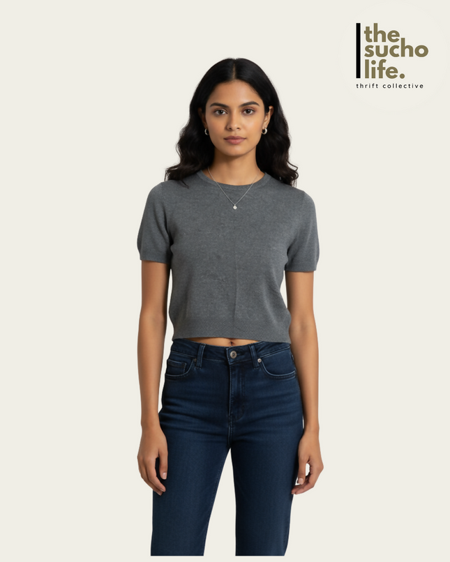Small Gray Short Sleeve Crop Top