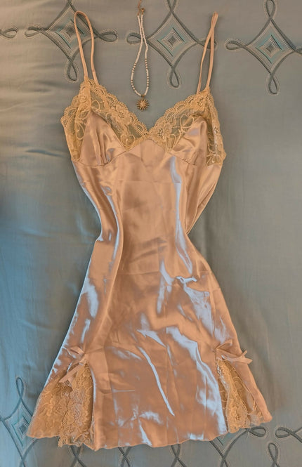 Champagne Satin Bow Slip Dress - ( S ) Size