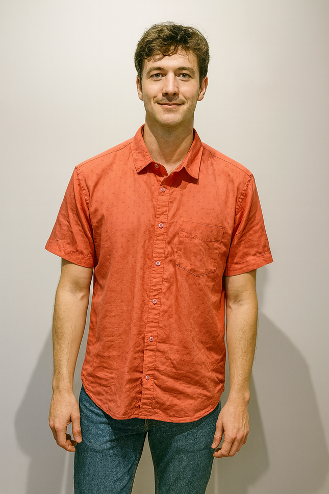 Men's Cotton Casual Orange Shirt - L Size