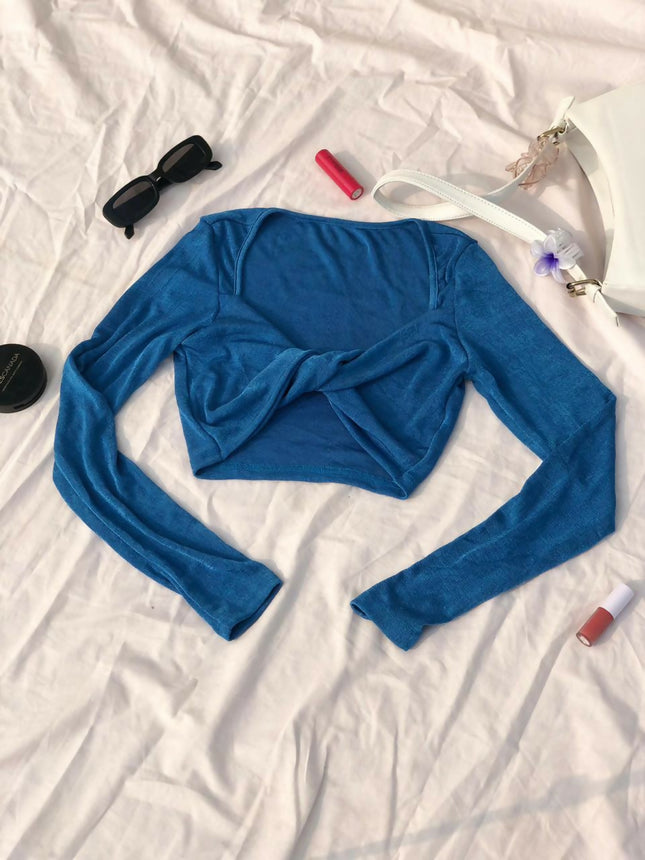 Women's Blue Front Twist Crop Top - S Size [NEW]