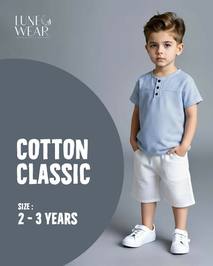 Blue Pinstripe Shirt & White Shorts Set for Boys (2-3yrs)