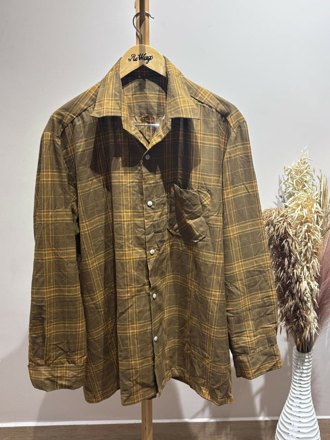 Men's Casual Brown Yellow Check Shirt - 3XL Size