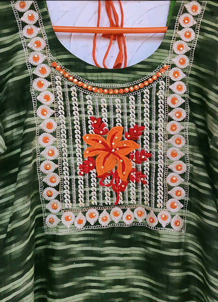 Olive Green Embroidery Work Kurta