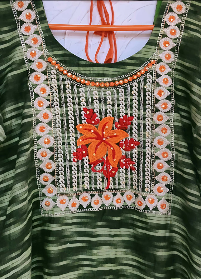 Olive Green Embroidery Work Kurta