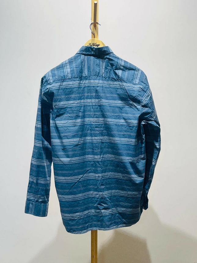 Men's Casual Medium Blue Long-Sleeve with Stripes - XXL size