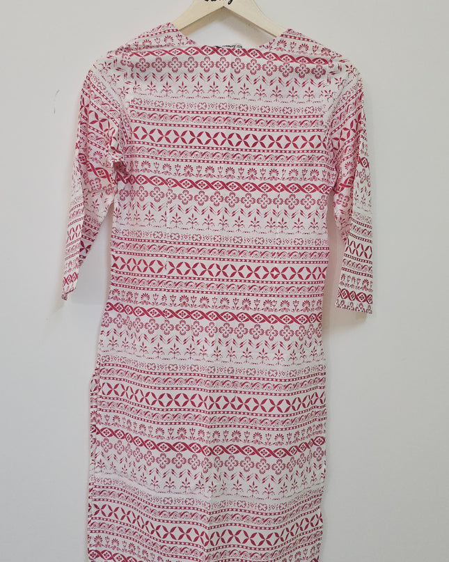 JANGRIA Women's 3/4th Sleeve Diamond Neck  White Kurti - M Size