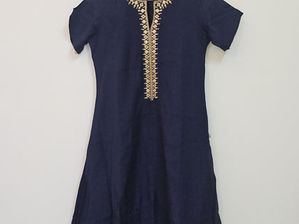 AVAASA Women's Round Neck Blue Cotton Kurti - M Size