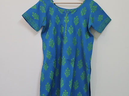 Women's Round Neck Printed Half Sleeve Blue Kurti - XL Size