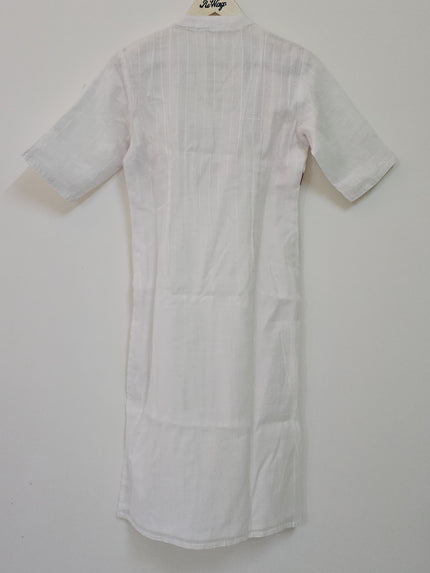 Women's Round Neck Half Sleeve White Kurti - S Size