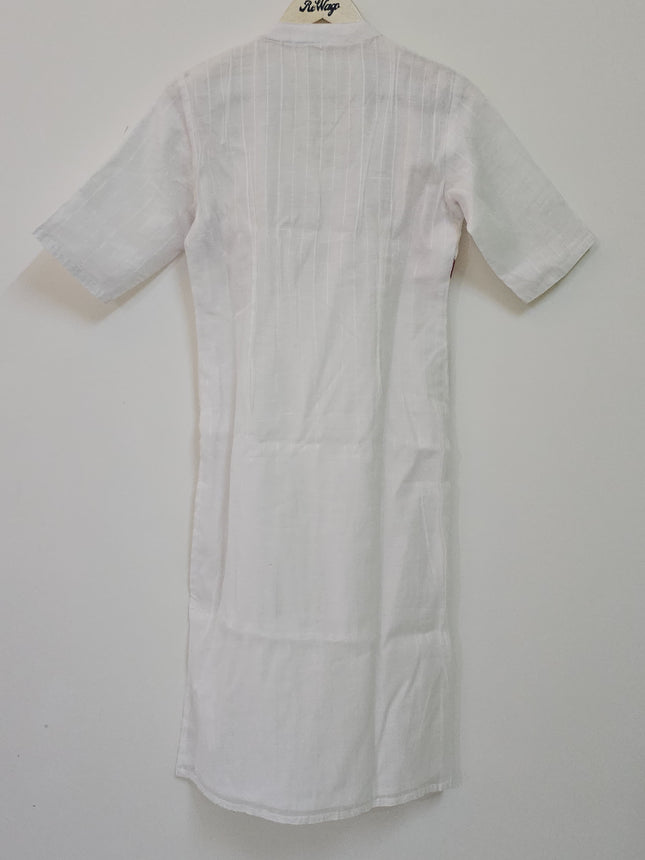 Women's Round Neck Half Sleeve White Kurti - S Size