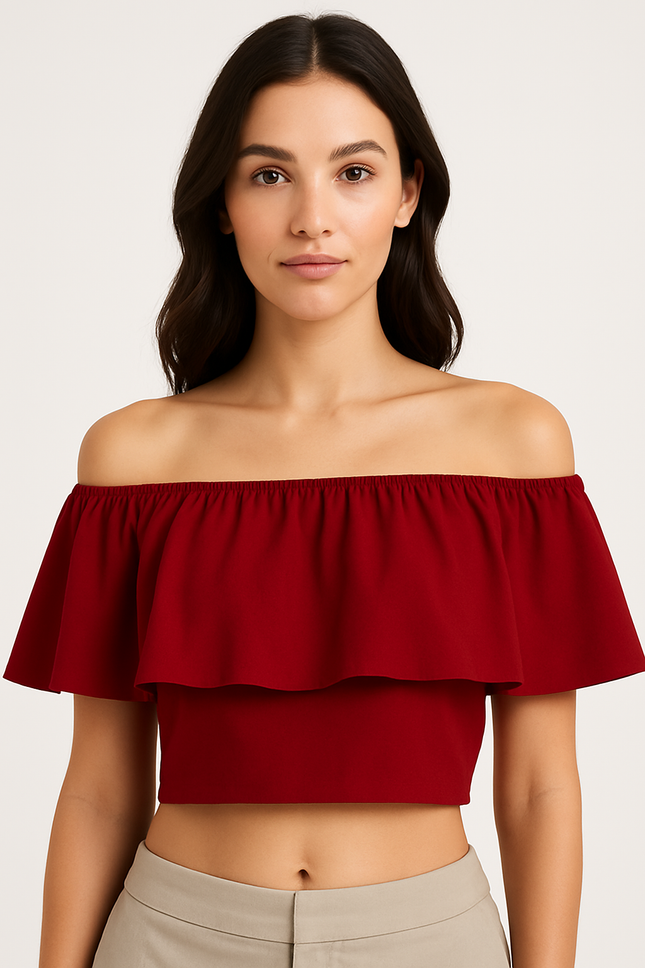URBANIC Women's Maroon Croptop with Off Shoulder - S Size
