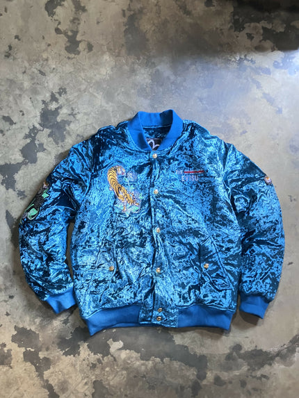 Evisu Tiger Velour Sukajan Blue Embroidery Bomber Jacket Japan Style
