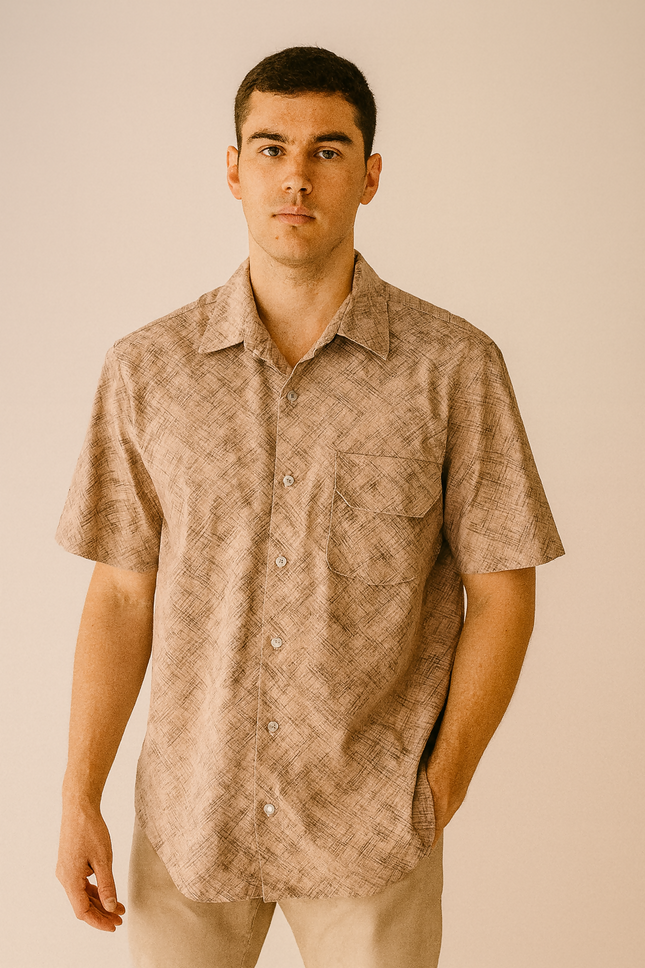 Men's Casual Beige Printed Shirt – XL Size