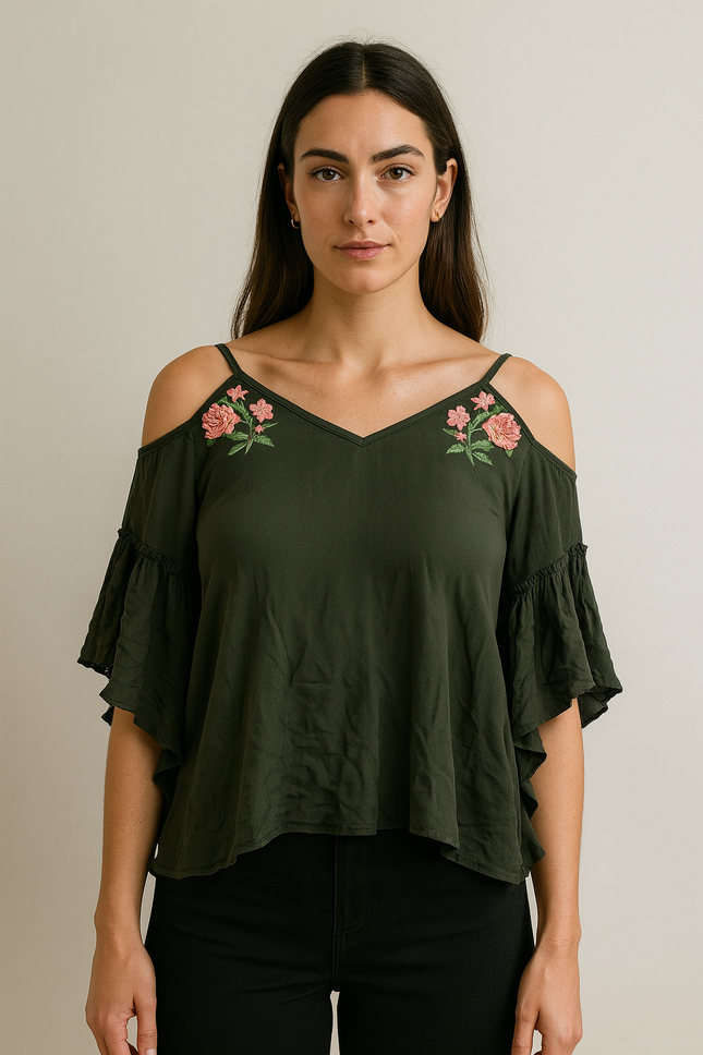 NUON Women's Casual Green Crop Top - S ize