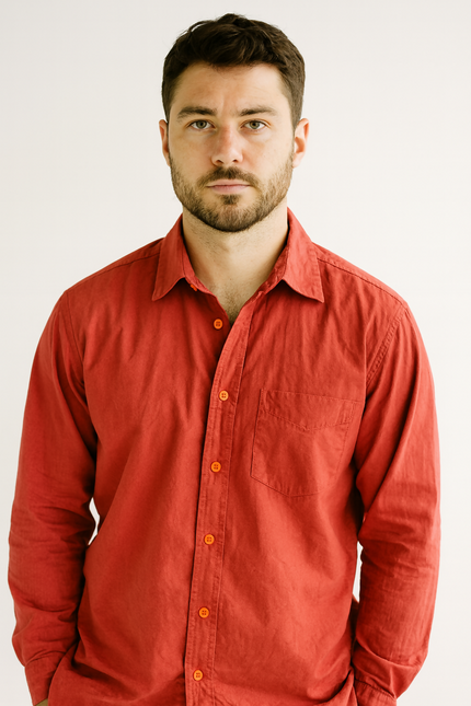 Men's Casual Brick Red Shirt - XL Size