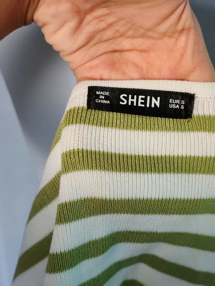Women's white and olive green striped wrap-front crop top - M Size