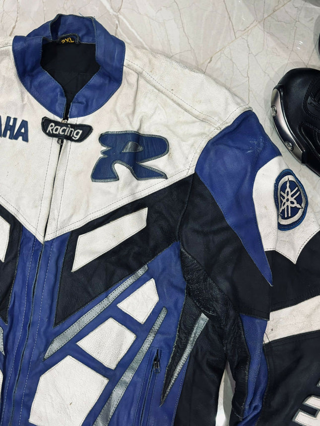 Men's Vintage Leather Racing Moto Jacket -