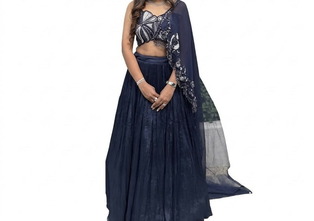 Women's Blue Lehnga set with One side Slap