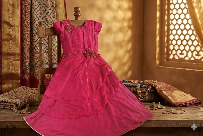 Kids Party Wear Pink Long Gown