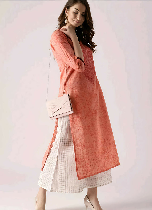 Libas Embroidered Sharbati (Pastel Orange) Kurta