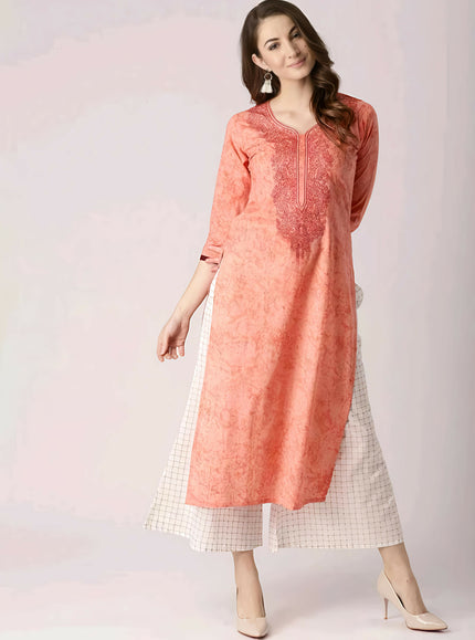 Libas Embroidered Sharbati (Pastel Orange) Kurta