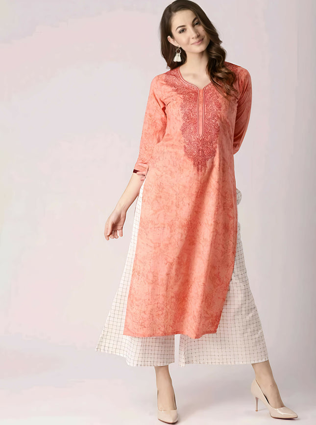 Libas Embroidered Sharbati (Pastel Orange) Kurta