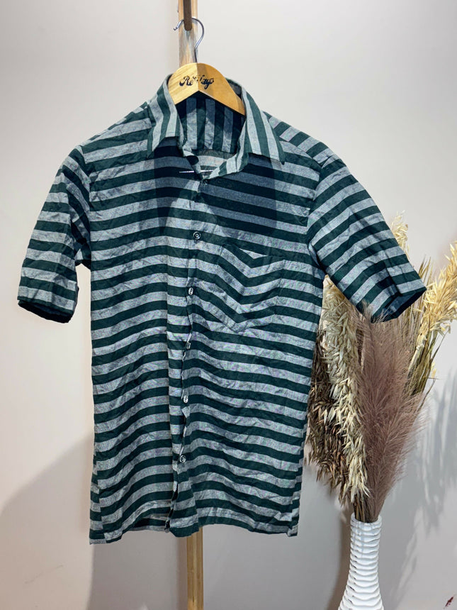 Men's Casual Dark Green and Light Gray Shirt - L size