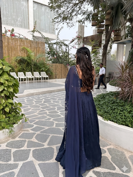 Women's Blue Lehnga set with One side Slap