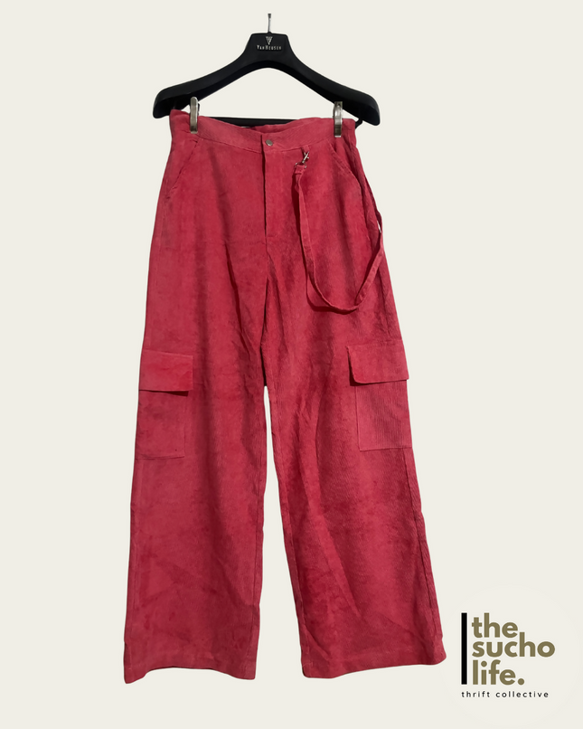 Pink Corduroy Wide Leg Pants
