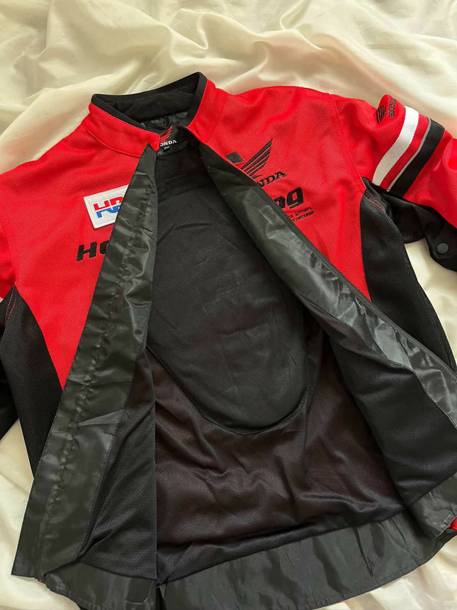 Vintage Men's Racing Red Motorcycle Jacket - XL Size