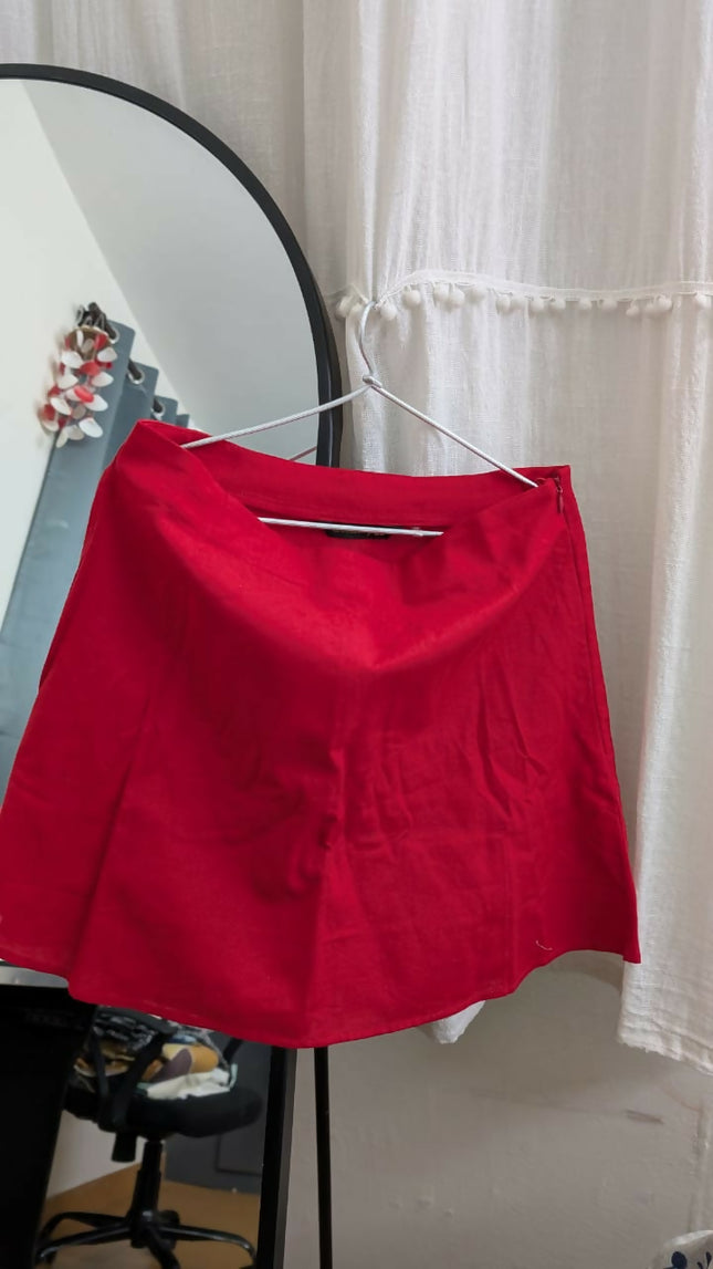 Women's Mini linen Red skirt -28 Size