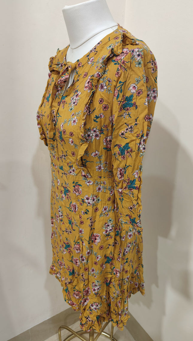 Max Women's Casual Mustard Floral Dress Size L/14