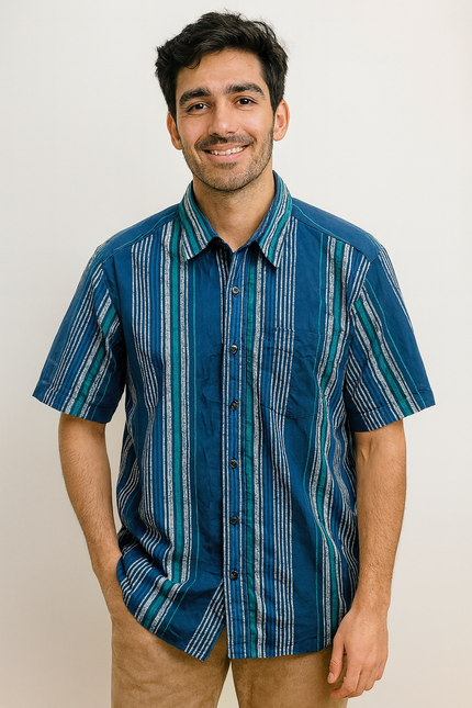 Men's Casual Half Selvee Blue Shirt - XL Size