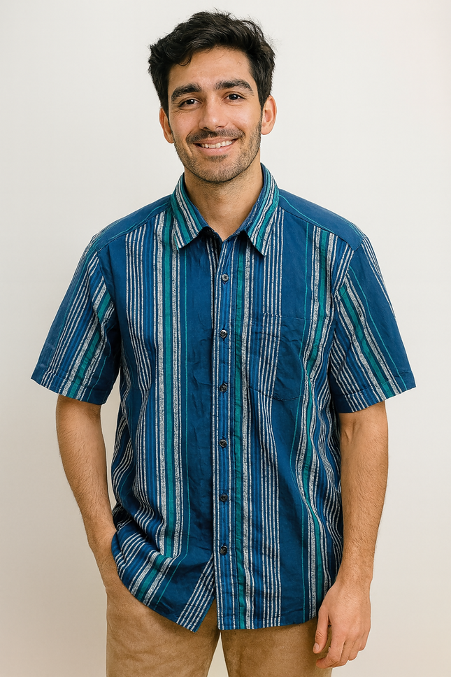 Men's Casual Half Selvee Blue Shirt - XL Size