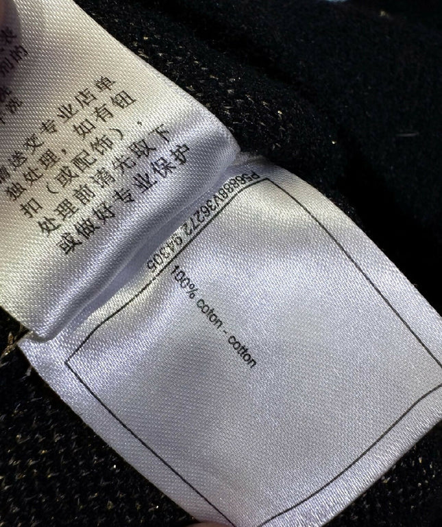 Authentic Pristine✨ CHANEL black cupro blend CC starburst logo lurex long sleeve sweater FR36!