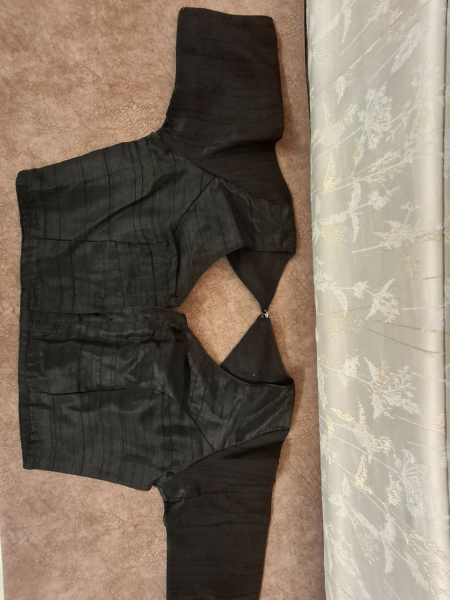 Plain Black Blouse - Textured and Polyster - Art Silk - Chest Size 34