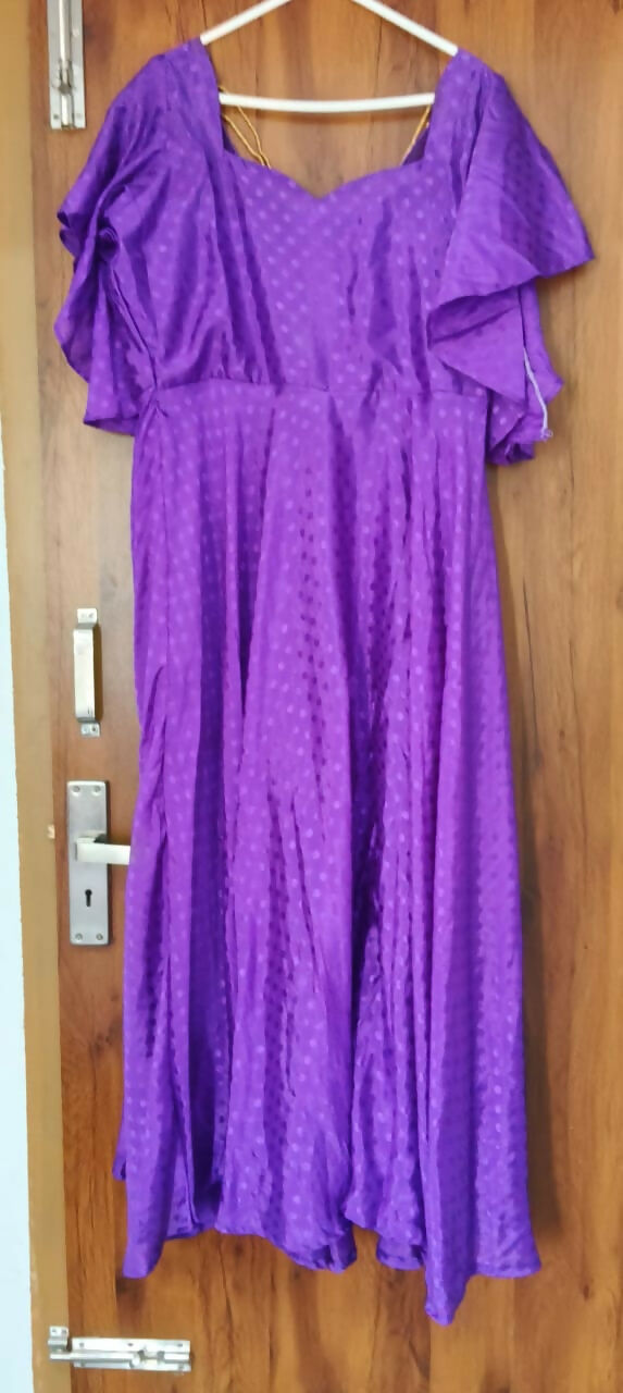 Purple Textured Flared Midi Dress - XL Size